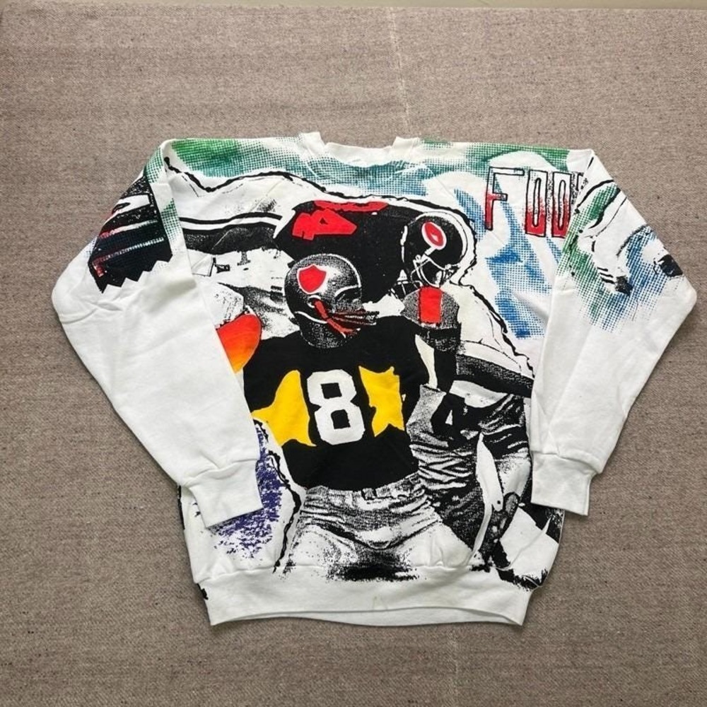 Vintage‎ Football Sweatshirt Mens XL White 1990s AOP
